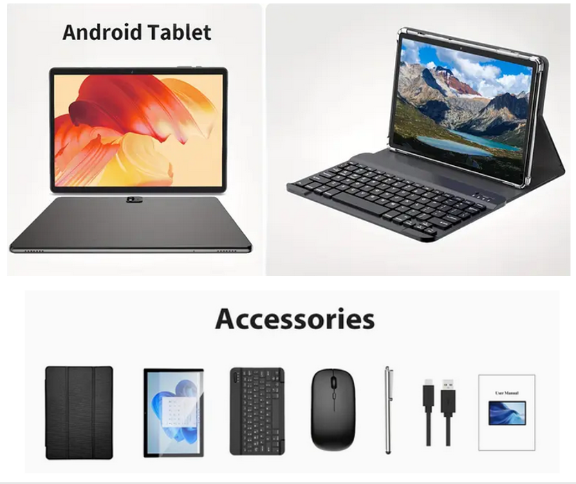 10.1 Inch Android 13 Tablet 12GB RAM 128GB SSD Octa-core with Accessories