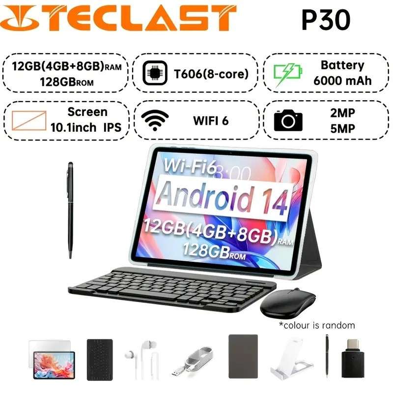 10.1 Inch Android 14 Tablet 12GB RAM 128GB SSD Octa-core with Accessories