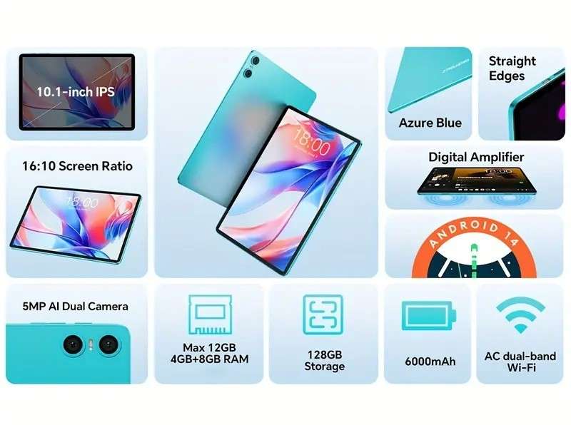 10.1 Inch Android 14 Tablet 12GB RAM 128GB SSD Octa-core with Accessories