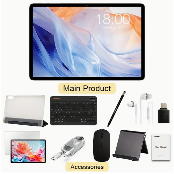 10.1 Inch Android 15 Tablet 12GB RAM 128GB SSD Octa-core with Accessories