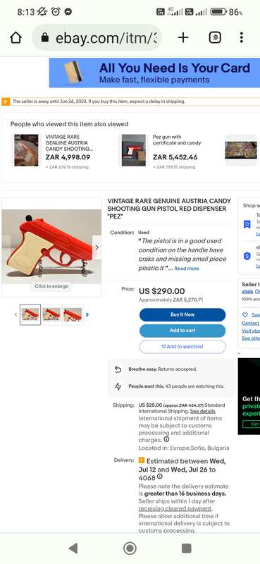 EXTREMELY RARE VINTAGE AUSTRIAN PEZ CANDY SHOOTER