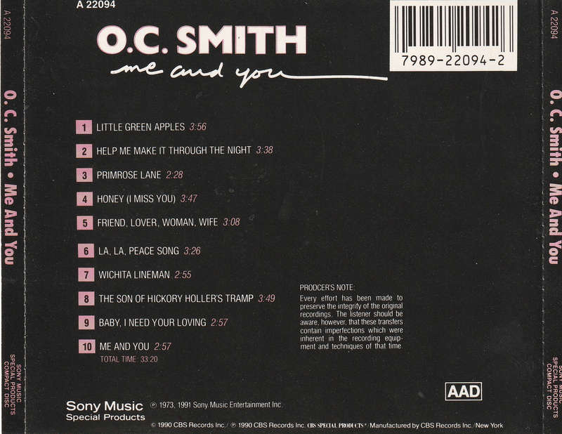 O.C. Smith - Me & You CD Import
