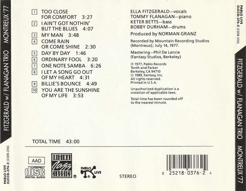 Ella Fitzgerald & Tommy Flanagan Trio - Montreux '77 CD Import