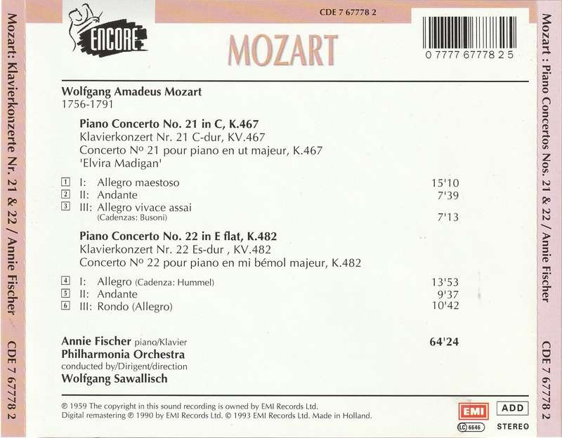 Mozart - Piano Concertos Nos 21 & 22 CD Import