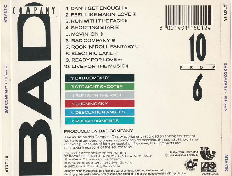 Bad Company - 10 From 6 CD