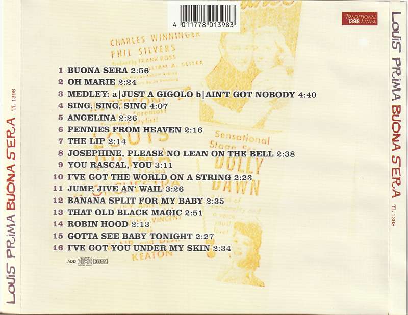 Louis Prima - Buona Sera CD Import