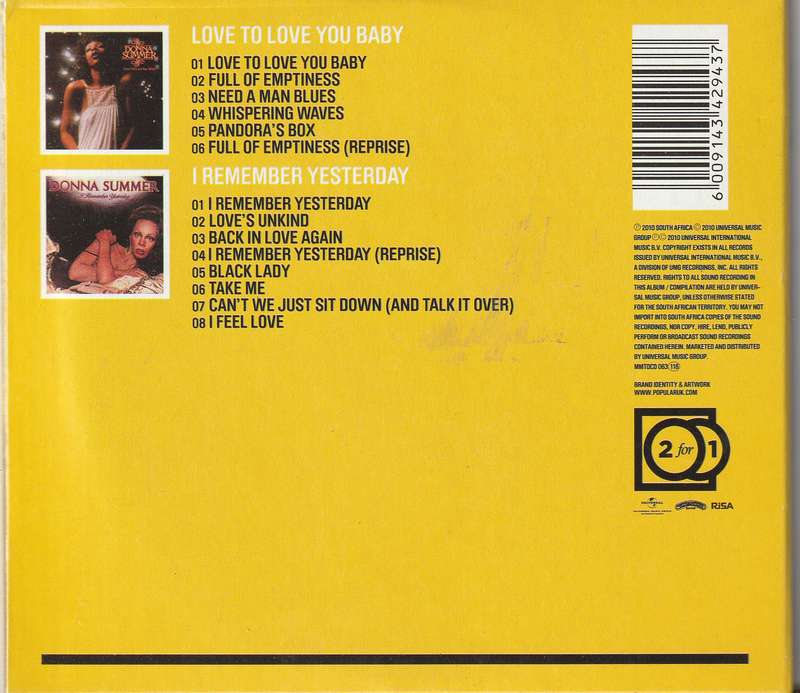 Donna Summer - Love To Love You Baby / I Remember Yesterday Double CD