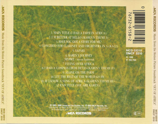 Soundtrack - Out Of Africa CD Import