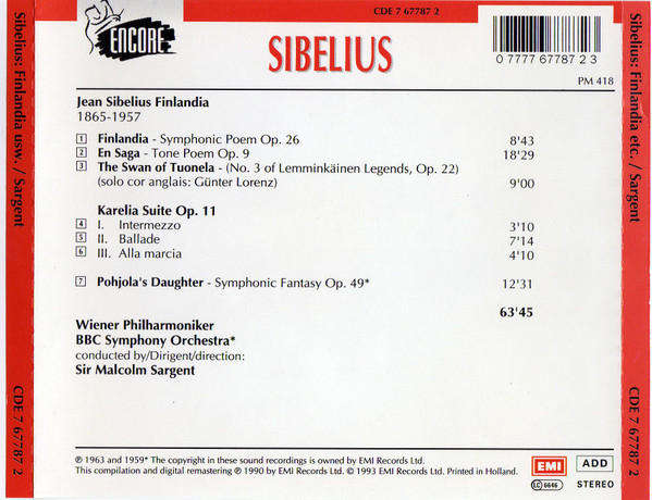 Sibelius - Finlandia / En Saga / Swan of Tuonela / Karelia / Pohjola's Daughter CD Import Sealed