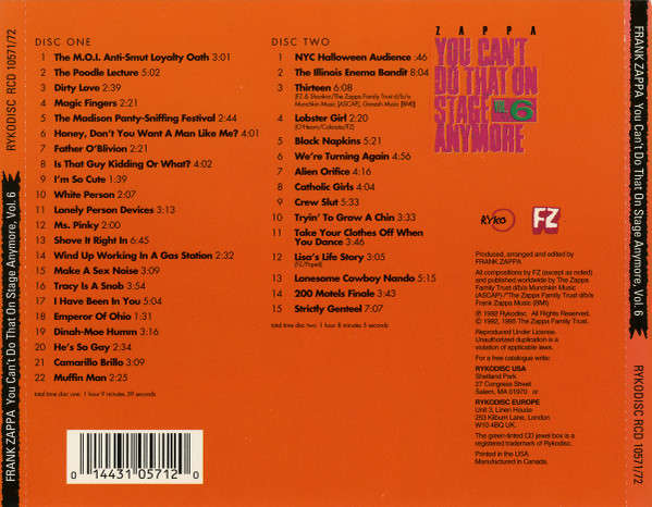 Zappa - You Can't Do That On Stage Anymore Vol. 6 Double CD Import