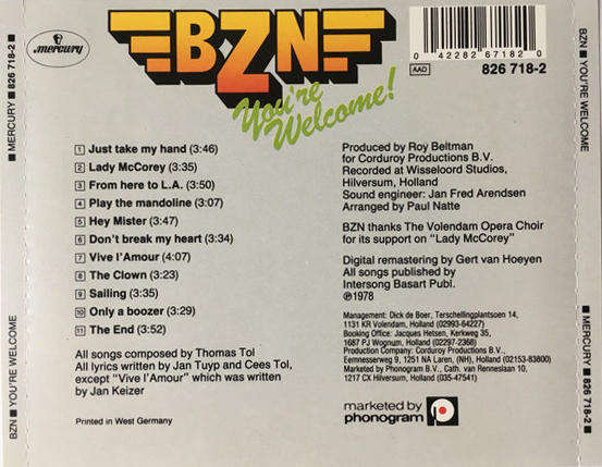 BZN - You're Welcome! CD Import