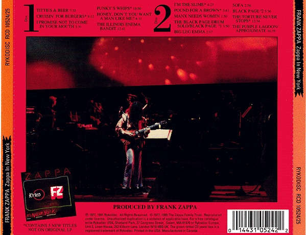Zappa - Zappa In New York Double CD Import