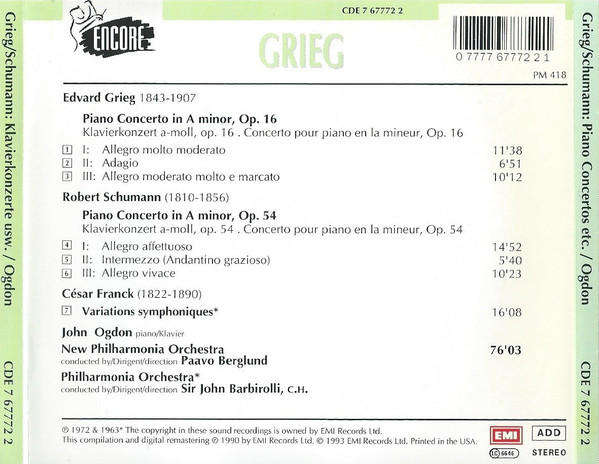 Grieg - Schumann - Piano Concertos / Variations Symphonique CD Import Sealed