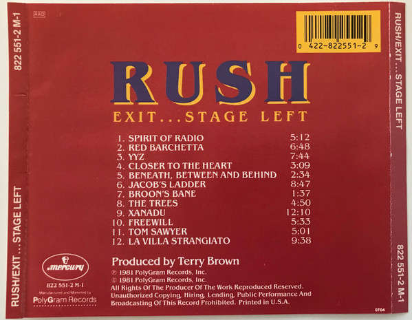 Rush - Exit...Stage Left CD Import