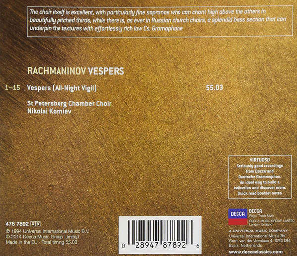 Rachmaninov - Vespers (All-Night Vigil) CD Import Sealed