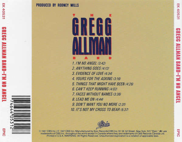Gregg Allman Band - I'm No Angel CD Import