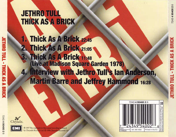 Jethro Tull - Thick As a Brick CD Import