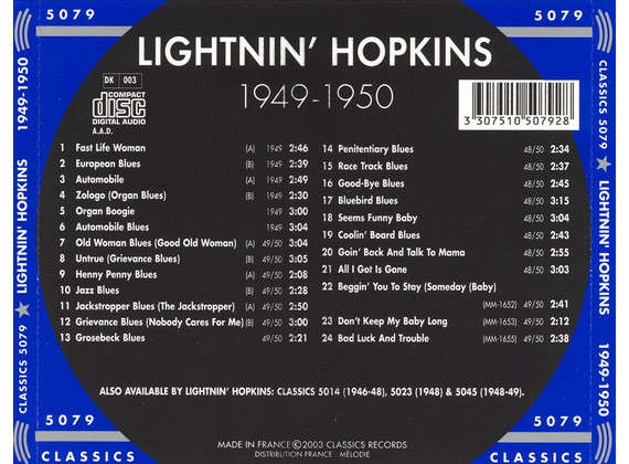 Lightnin' Hopkins - Chronological 1949-1950 CD Import