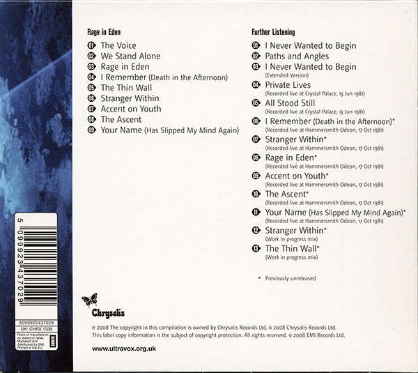 Ultravox - Rage In Eden Double CD Import (Bonus Tracks)