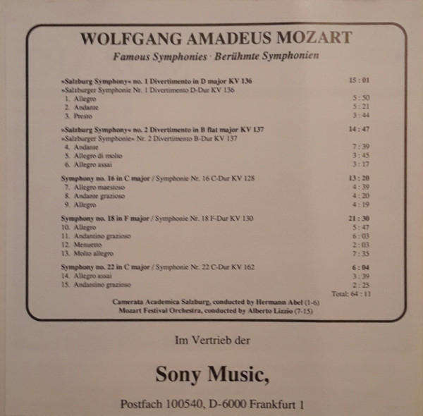 Mozart - Famous Symphonies CD Import Sealed