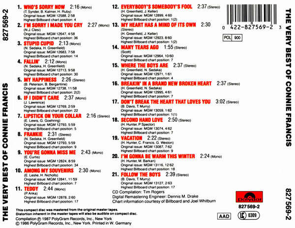 Connie Francis - Very Best of CD Import