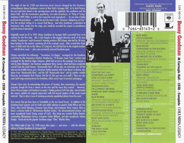 Benny Goodman - Famous 1938 Carnegie Hall Jazz Concert Double CD Import
