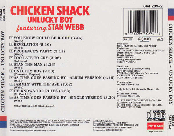 Chicken Shack & Stan Webb - Unlucky Boy CD Import