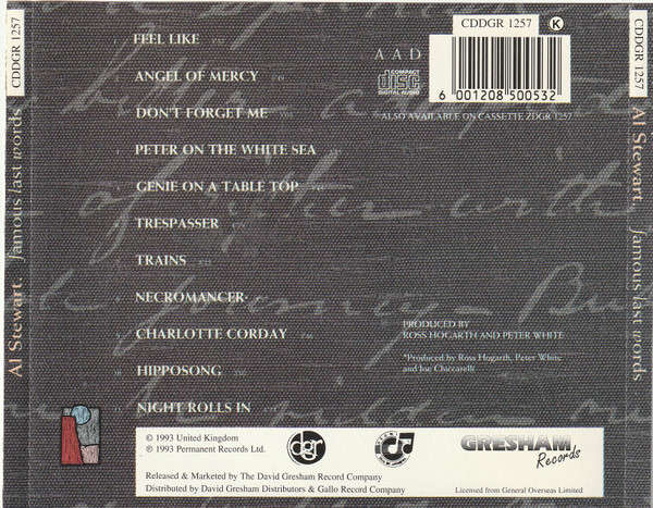 Al Stewart - Famous Last Words CD