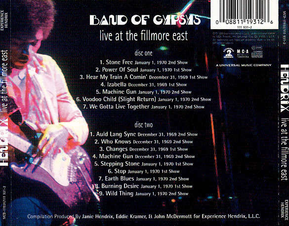 Jimi Hendrix - Live At the Fillmore East Double CD Import