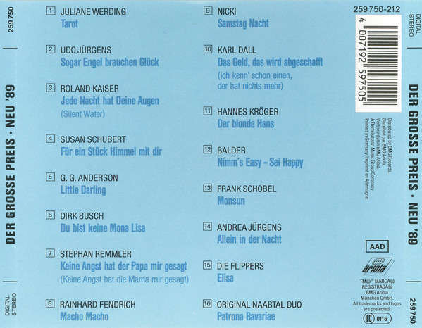 Various - Der Große Preis  Wim Thoelke Präsentiert Ihre Deutsche Schlagerparade  Neu '89 CD Import