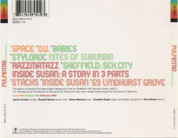 Pulp - Intro. the Gift Recordings CD Import
