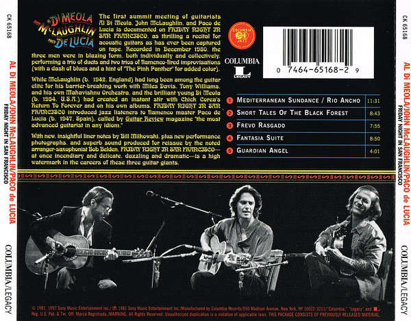 Al Di Meola / John McLaughlin / Paco de Lucía - Friday Night In San Francisco CD Import
