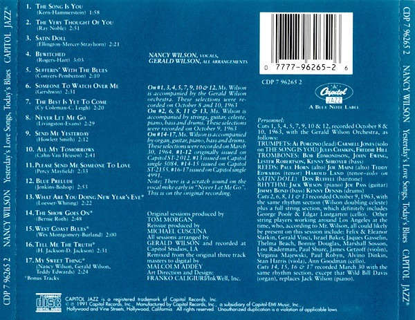 Nancy Wilson & Gerald Wilson's Orchestra - Yesterday's Love Songs  Today's Blues CD Import