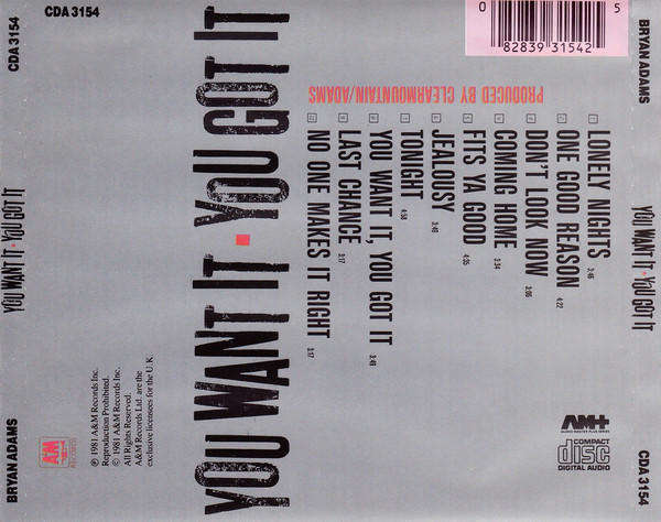 Bryan Adams - You Want It, You Got It CD Import