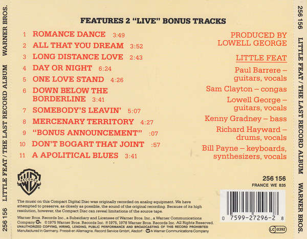 Little Feat - Last Record Album CD Import