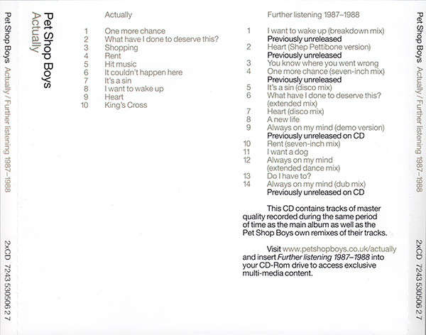 Pet Shop Boys - Actually / Further Listening 19871988 Double CD Import
