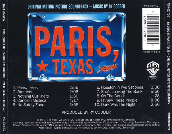 Ry Cooder - Paris, Texas - Original Motion Picture Soundtrack CD Import
