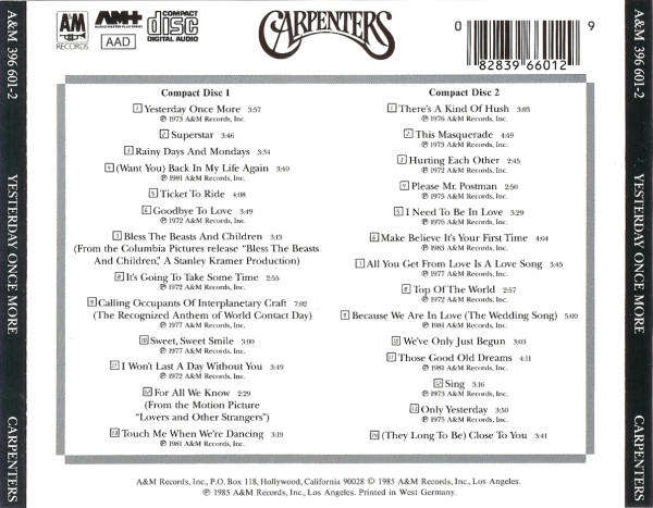 Carpenters - Yesterday Once More Double CD Import