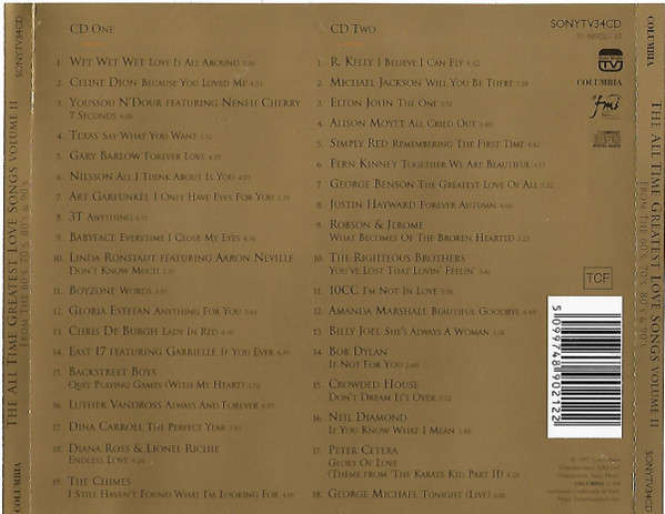 Various - All Time Greatest Love Songs of the 60's, 70's, 80's & 90's Volume II Double CD Import