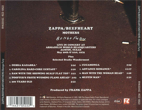 Zappa & Beefheart & Mothers*  Bongo Fury CD Import