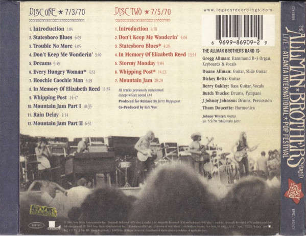 Allman Brothers Band  Live At Atlanta International Pop Festival July 3 & 5, 1970 Double CD Import