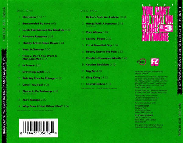 Zappa - You Can't Do That On Stage Anymore Vol. 3 Double CD Import