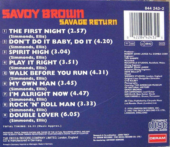 Savoy Brown - Savage Return CD Import