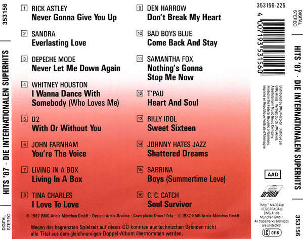 Various - Hits '87  Die Internationalen Superhits CD Import