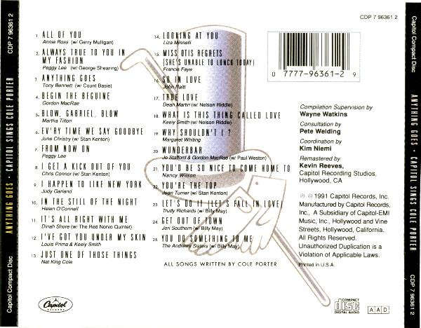 Various - Anything Goes - Capitol Sings Cole Porter CD Import