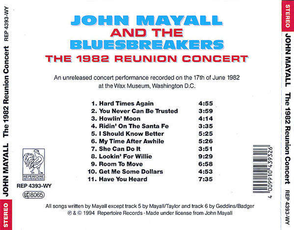 John Mayall & Bluesbreakers - 1982 Reunion Concert CD Import