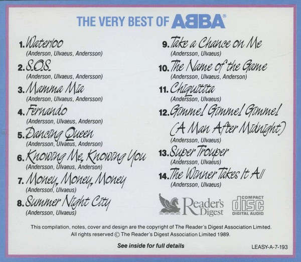 ABBA - Very Best of CD Import (Readers Digest)