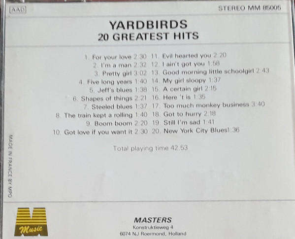 Yardbirds - 20 Greatest Hits CD Import