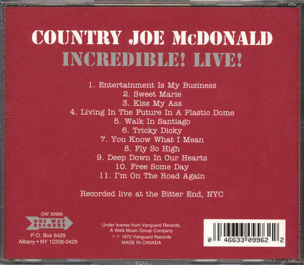 Country Joe McDonald - Incredible! Live! CD Import