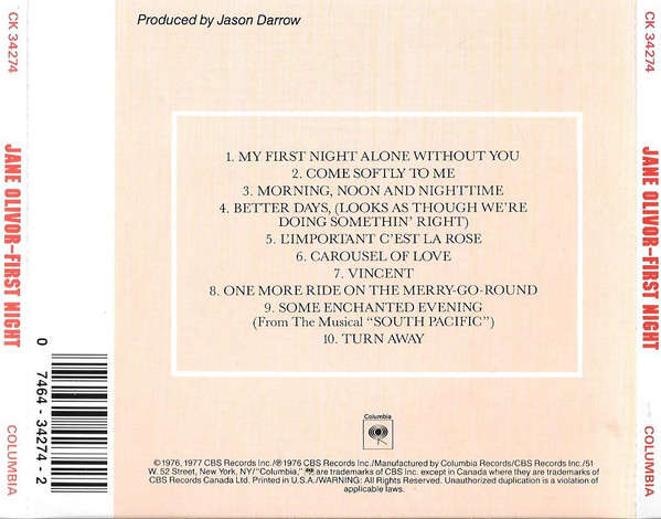 Jane Olivor - First Night CD Import
